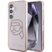 Etui i futerały do telefonów - Etui KARL LAGERFELD Rhinestones Karl Head Logo do Samsung Galaxy S25 Różowy - miniaturka - grafika 1