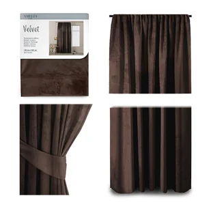 AmeliaHome Zasłona Velvet na taśmie 140X245 1szt. Brąz - Zasłony - miniaturka - grafika 1