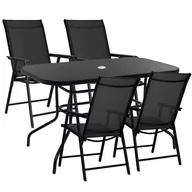 Meble ogrodowe - Zestaw mebli ogrodowych stół ze szkłem hartowanym, 4 krzesła komplet na taras czarny - miniaturka - grafika 1