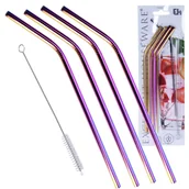 Słomki do napojów - Słomki Rurki Metalowe Eko Wielorazowe Złote/Tęczowe 4 Szt. + Czyścik - miniaturka - grafika 1