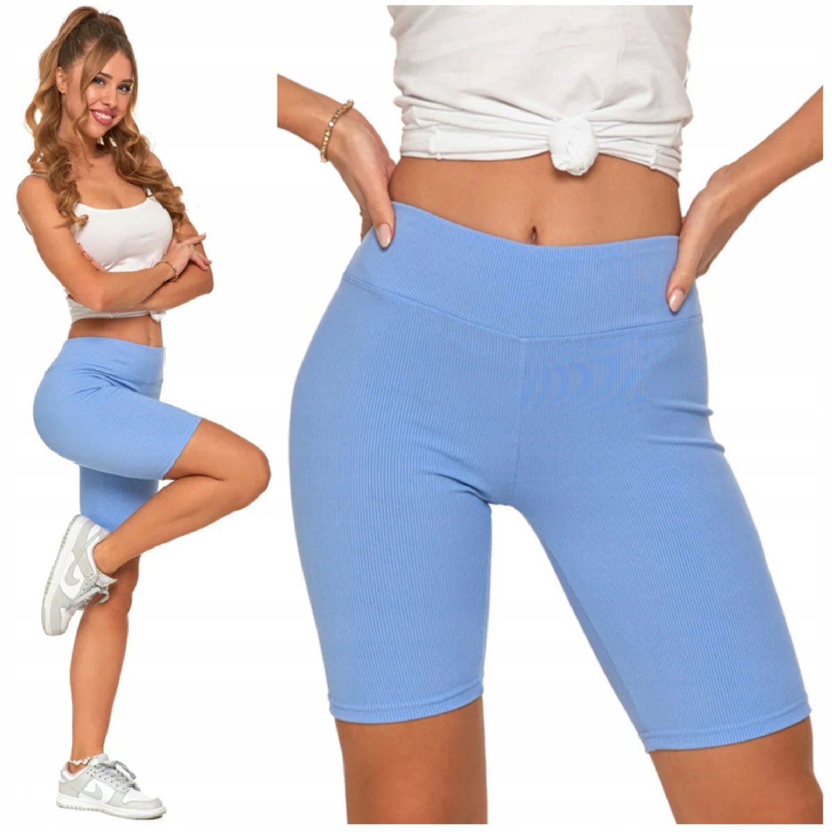 Legginsy Krótkie Prążek Damskie Kolarki KRYJĄCE Getry Wysoki Stan S/M MORAJ