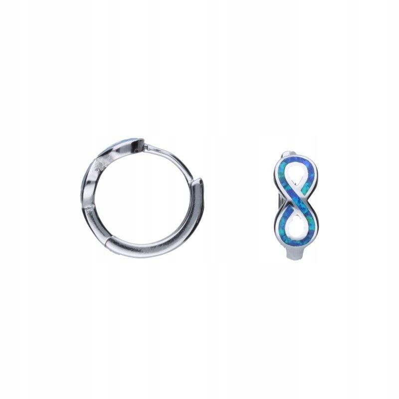 Kolczyki srebrne 925 rodowane opal niebieski infinity 2.33g na prezent