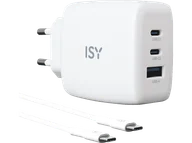 Zasilacze do laptopów - Ładowarka sieciowa ISY IAC-5650-WT 65W 2xUSB-C USB-A GaN + kabel USB-C 2m Czarny - miniaturka - grafika 1