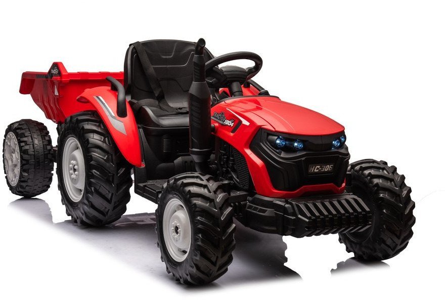 Traktor Na Akumulator HC-306 Czerwony Z Przyczepą 24V EDUKAMP