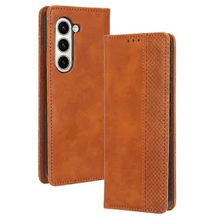Kompatybilny z Samsung Galaxy Z Fold5 5G Retro PU Skórzane etui na telefon Magnetyczny stojak zamykający Pokrowiec na telefon Brown - Etui i futerały do telefonów - miniaturka - grafika 1