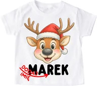 Koszulki dla dziewczynek - Koszulka dla dziecka z reniferem i imieniem na mikołajki - miniaturka - grafika 1