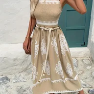 Sukienki - TEMU Sukienka letnia do połowy łydki z nadrukiem i ramiączkami dla kobiet [NS702] - miniaturka - grafika 1