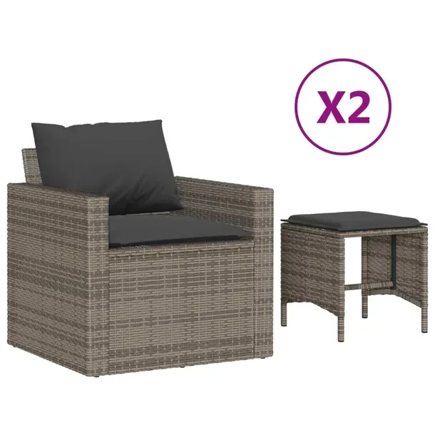 Zestaw wypoczynkowy rattan PE, szary, 68x68x68 cm, 5 poduszek