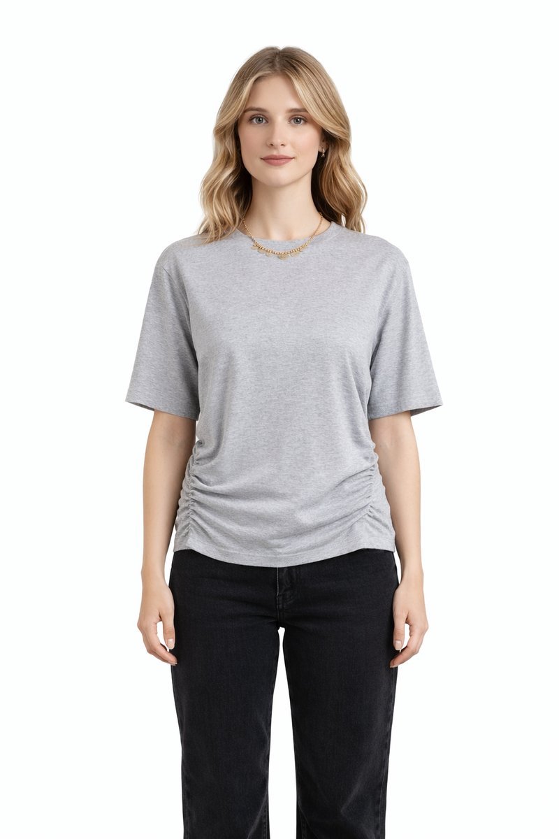PINKO SZARY T SHIRT Z MARSZCZENIEM NA BOKU Z BAWEŁNY L I4A