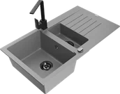 Zlewozmywaki z baterią - Mexen Matias zlewozmywak granitowy 1,5-komorowy z ociekaczem i baterią kuchenną Rita, szary - 6502-71-670300-70-B - miniaturka - grafika 1