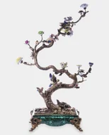 Świeczniki - Duży Świecznik Kwitnące Drzewo z Ptakami z Brązu i Porcelany - miniaturka - grafika 1