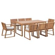 Meble ogrodowe - Beliani Zestaw ogrodowy drewniany stół i 8 krzeseł z poduszkami szarobeżowymi - miniaturka - grafika 1