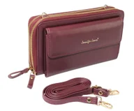 Portfele - Damski Poziomy Portfel Na Pasku Jennifer Jones z Funkcją Torebki 1126-1 Portfelo-Torebka BORDOWY 20 x 11,5 x 6 [cm] - miniaturka - grafika 1