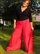 Spodnie sportowe damskie - Szerokie spodnie z lnu z wiskozą SUNSET RED - miniaturka - grafika 1