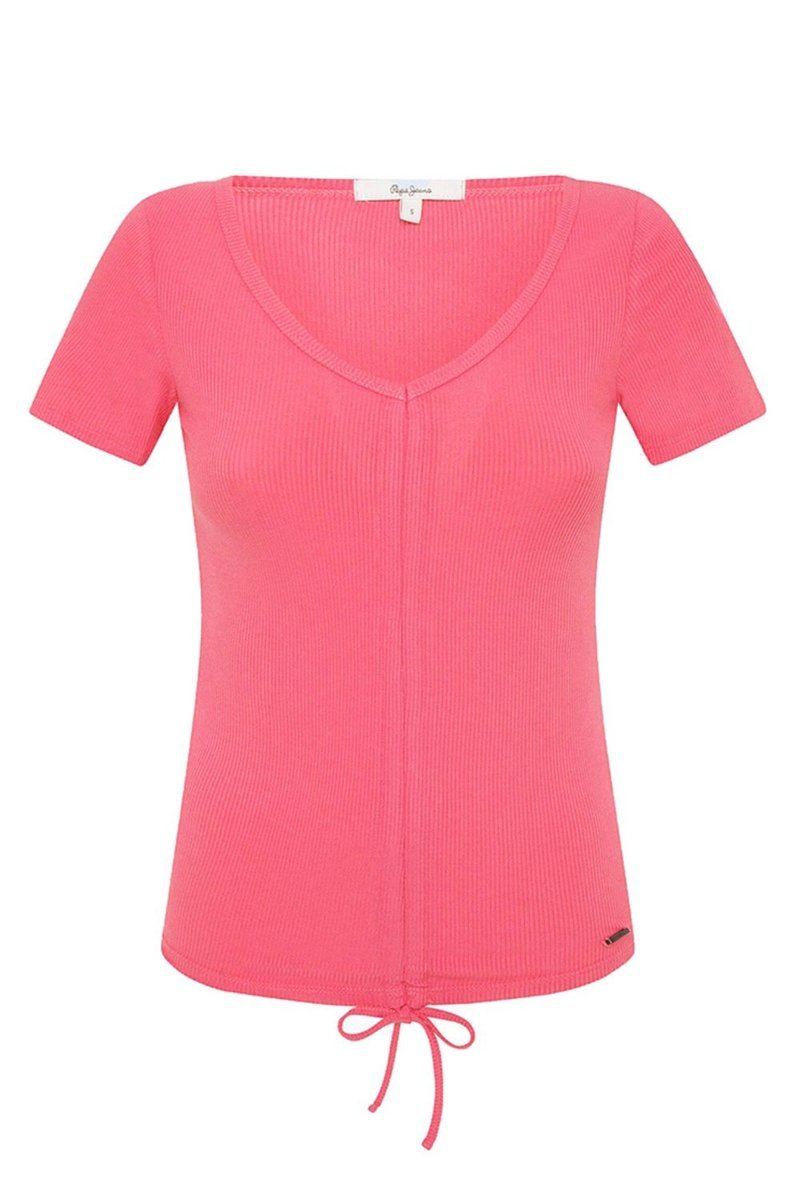 Bluzka damska Pepe Jeans Fresja różowa z marszczeniem-XS