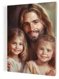 Jezus z dziewczynkami - obraz na płótnie - Ikony i obrazy sakralne - miniaturka - grafika 1