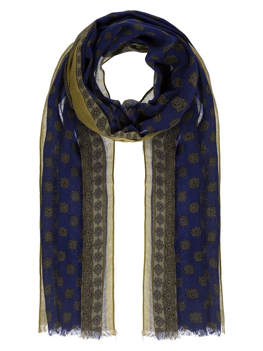 Szalik z małym wzorem miękki paisley granatowy Passigatti
