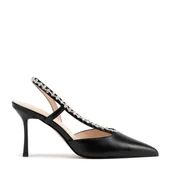 Półbuty męskie - Skórzane czółenka z biżuteryjną ozdobą czarne - miniaturka - grafika 1