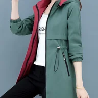 Kurtki damskie - TEMU Kurtka Damska Dwukolorowa Czerwono-Oliwkowo-Zielona – Lekki Wiatroszczelny Płaszcz z Kapturem, Materiał Nierozciągliwy, Zamek Błyskawiczny i - miniaturka - grafika 1