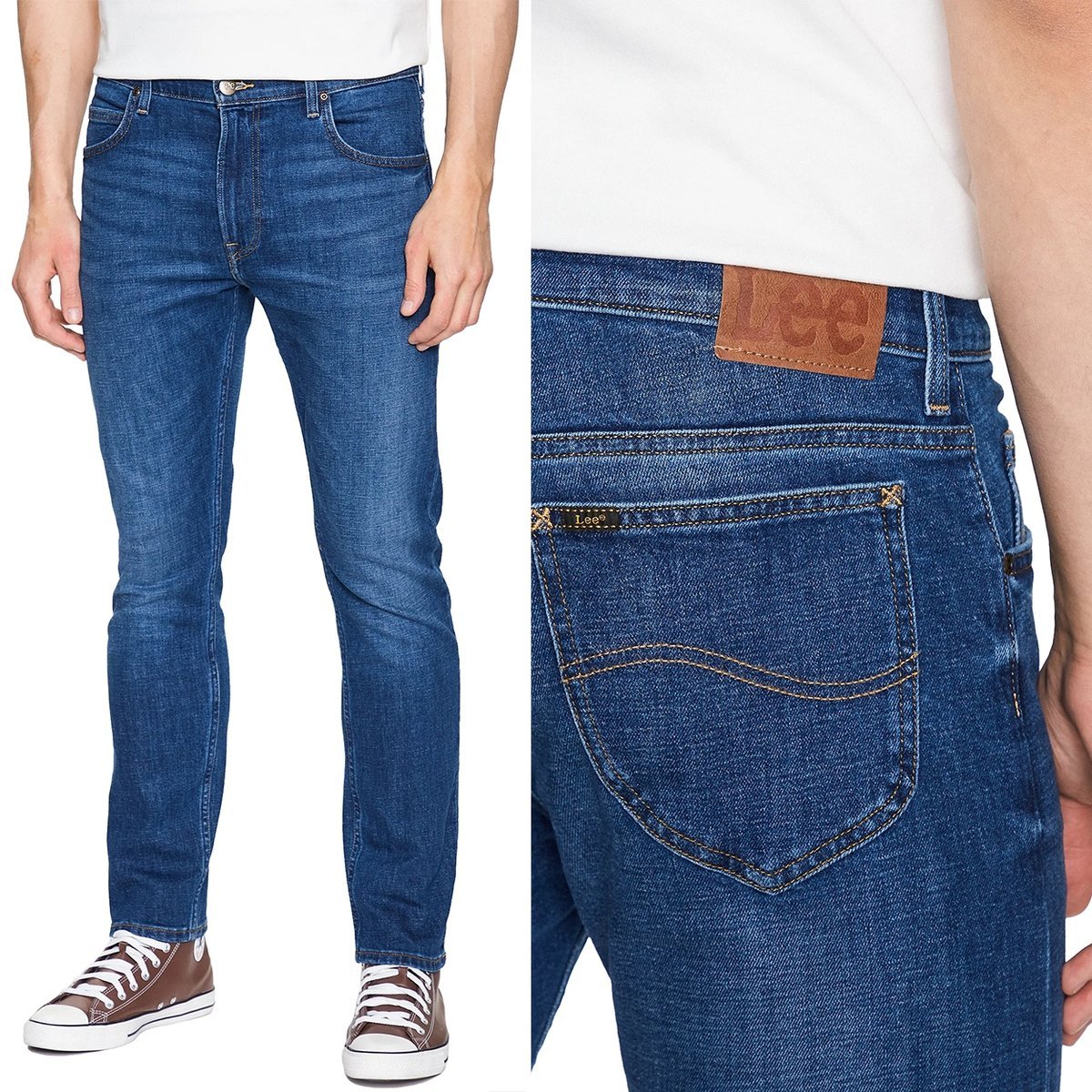Lee RIDER SLIM Worn In DżINS dopasowane ciemne spodnie jeansowe W29 L32