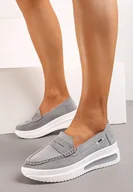 Mokasyny damskie - Szare Mokasyny na Platformie z Imitacji Zamszu Nossabel - miniaturka - grafika 1