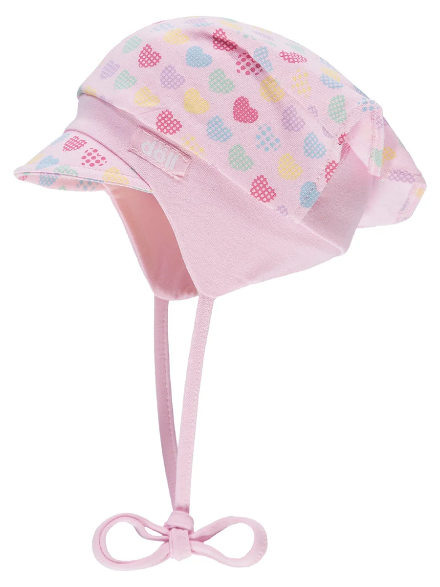Czapka z chustą z daszkiem i wiązaniem jasnoróżowa Doll r.41