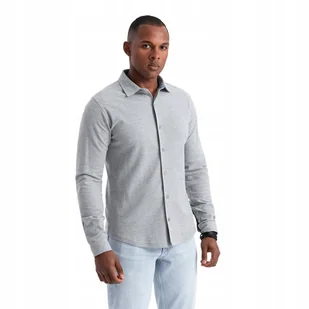 Koszula męska bawełniania szara casual slim fit Ombre OM-SHCS-0177 V5 XXL - Koszule męskie - miniaturka - grafika 1