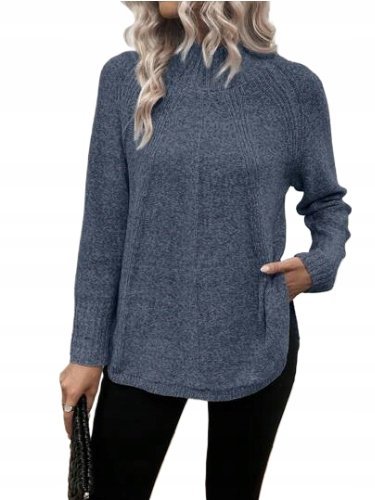 SHEIN SWETER GRANATOWY Z DŁUGIM RĘKAWEM 38 ŁŁG