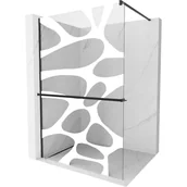 Ścianki i drzwi prysznicowe - Mexen Kioto+ ścianka prysznicowa z półką i relingiem 140 x 200 cm, transparent/biały wzór 8 mm, czarna - miniaturka - grafika 1