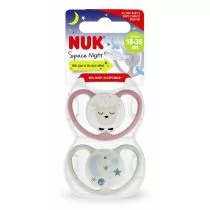 Nuk Smoczek uspokajający silikonowy 18-36 mies. Space Night Owca 10739658 2 szt. - Smoczki uspokajające - miniaturka - grafika 1