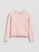 Bluzki dla dziewczynek - Reserved - Prążkowana koszulka - pastelowy róż - miniaturka - grafika 1