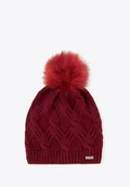 Czapki damskie - Damska czapka zimowa z pomponem bordowa - miniaturka - grafika 1