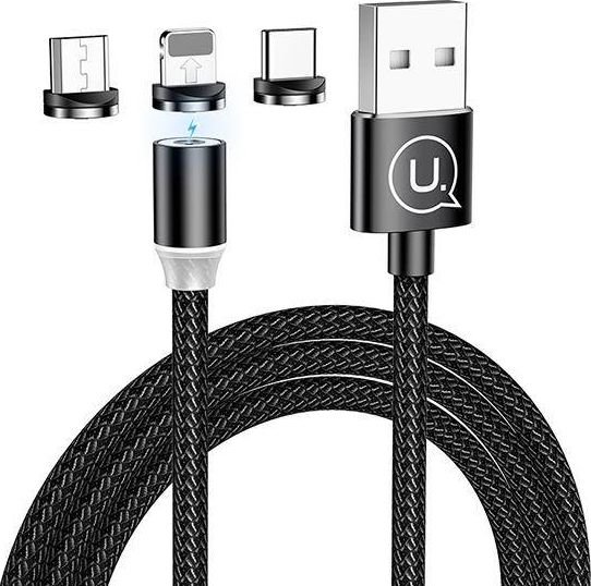 Kabel USB Usams USB-A - USB-C + microUSB + Lightning 1 m Czarny 70506-uniw