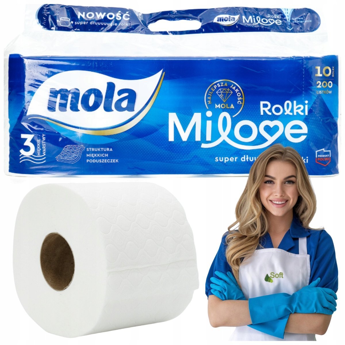 Papier Toaletowy Mola Milove 3 Warstwowy Miękki Bezzapachowy 10 Rolek