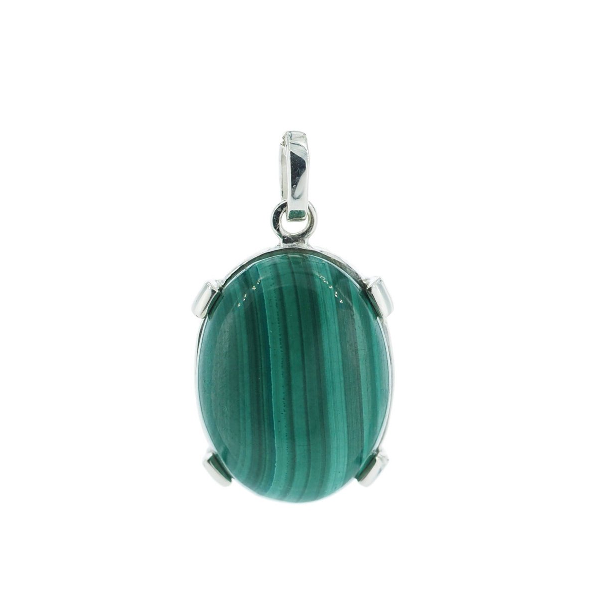 Zawieszka z owalnym malachitem w srebrze rodowanym