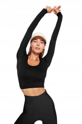 TRENDYOL CZARNY KRÓTKI TOP Z DŁUGIM RĘKAWEM I DEKOLTEM 34/36 5AA