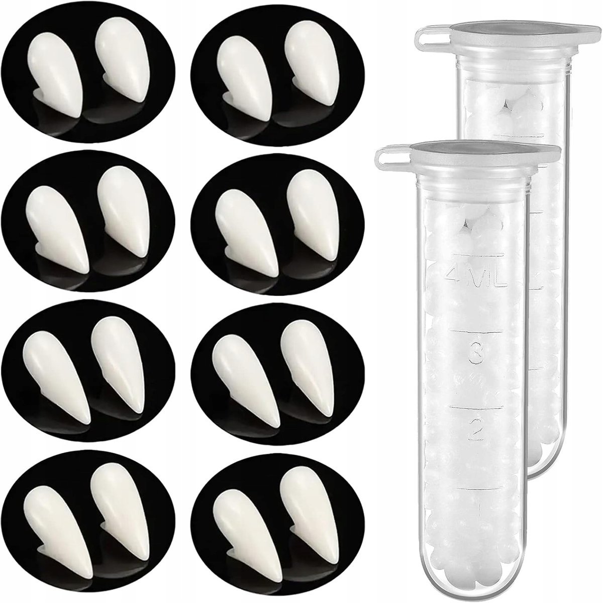 10x ZĘBY WAMPIRA 5 PAR KŁÓW RÓŻNE DŁUGOŚCI PRZEBRANIE HALLOWEEN WAMPIR