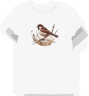 Koszulka damska biała z motywem brązowego wróbla na tle pola S - Koszulki i topy damskie - miniaturka - grafika 1