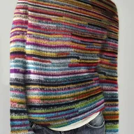 Swetry damskie - TEMU Rachel Elegancki Sweter Damski z Kolorowymi Blokami – Okrągły Dekolt, Długi Rękaw, Elastyczny, Całoroczny Top do Prania Ręcznego/Czyszczenia - miniaturka - grafika 1