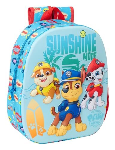 PAW PATROL 3D plecak szkolny, wzór 3D, dostosowany do samochodu, idealny dla dzieci w różnym wieku, wygodny i wszechstronny, jakość i wytrzymałość, 27 x 10 x 33 cm, Niebieski, M, Casual