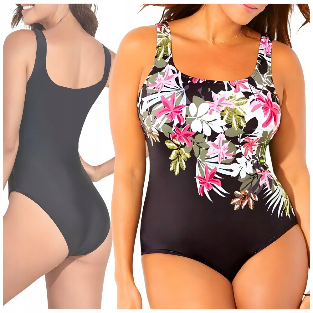 Kwiatowy Strój Kąpielowy Jednoczęściowy Plus Size, Wyszczuplający, Rozmiar XL