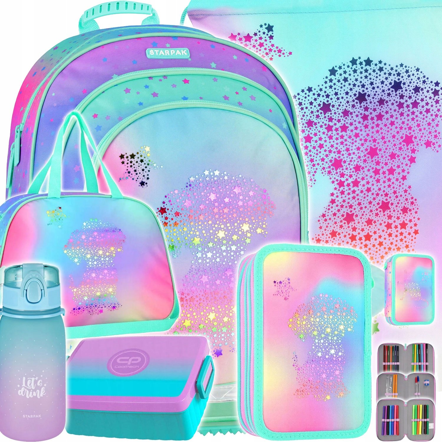 Plecak Szkolny Dla Dziewczynki Pies Piesek Piórnik Bidon Śniadaniówka Torba