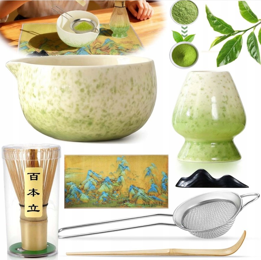 Matcha Zestaw 7 Elementow Ceramiczna Miseczka Bambusowy Chasen Do Herbaty