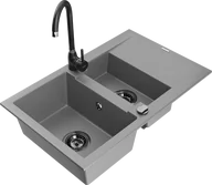 Zlewozmywaki z baterią - Mexen Gaspar zlewozmywak granitowy 1,5-komorowy z ociekaczem i baterią kuchenną Telma, szary - 6507-71-670200-70-B - miniaturka - grafika 1