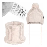 Czapki dla dzieci - Czapka dziecięca Zimowa komin komplet Wełna Merino ocieplana pompon 46-48 - miniaturka - grafika 1