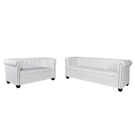 Komplety wypoczynkowe - vidaXL Białe sofy w stylu Chesterfield 3+2 - miniaturka - grafika 1