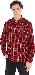 Koszule męskie - Tommy Jeans Męska koszula TJM CLSC w kratę z kieszenią na co dzień, Czerwona kratka, XXL - grafika 1