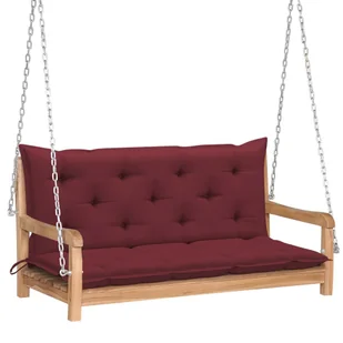 vidaXL Huśtawka ogrodowa z czerwoną poduszką, 120 cm, drewno tekowe - Huśtawki - miniaturka - grafika 1