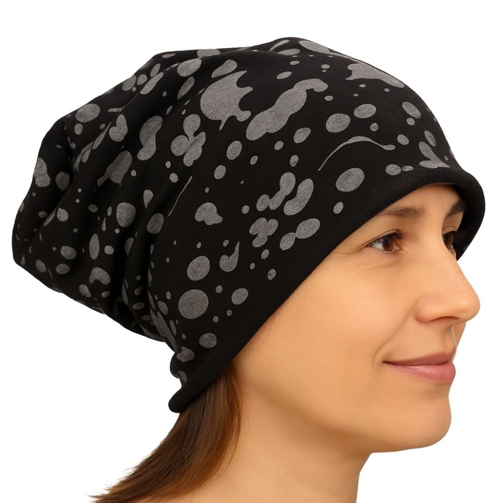 Czapka damska Beanie włoska cienka smerfetka czarna gepard