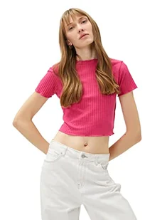 Koton Crop Short Sleeve High Neck T-Shirt damski, różowy (265), M - Koszulki i topy damskie - miniaturka - grafika 1
